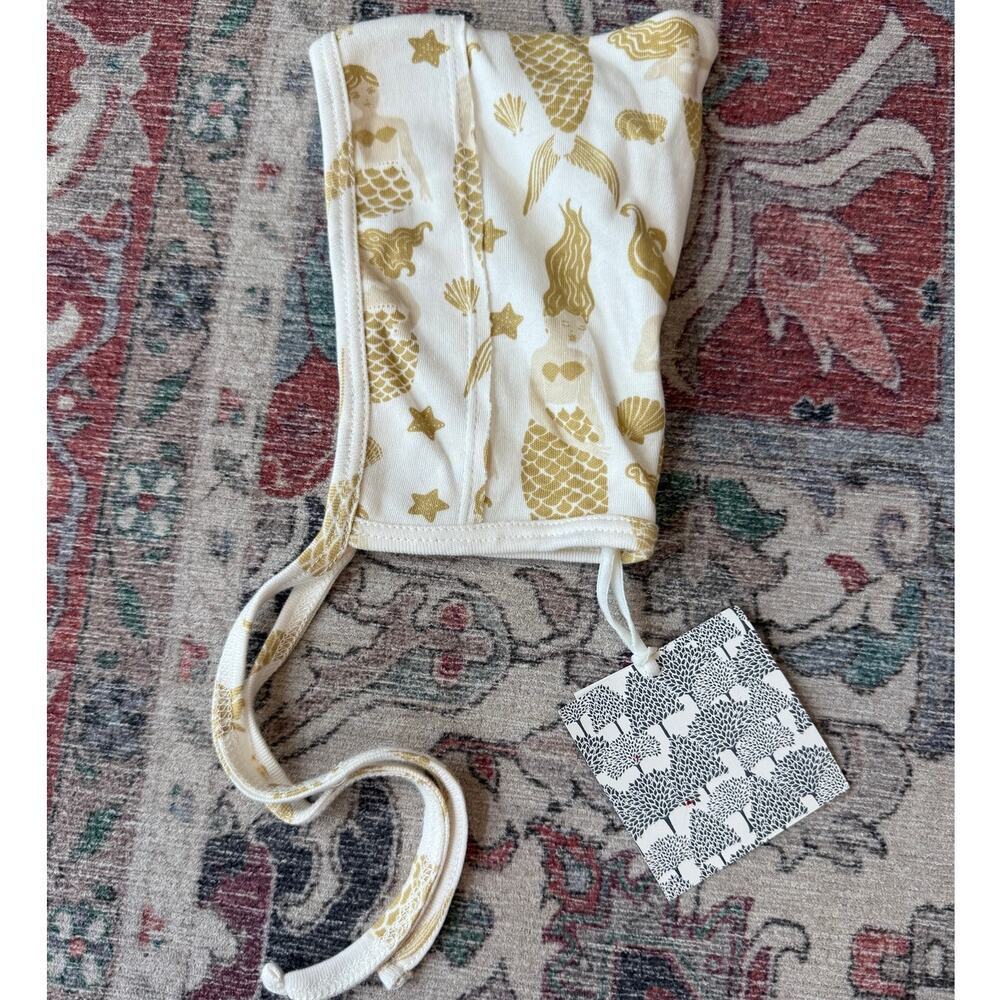 Kate Quinn Elf Hat Mermaids Pixie Bonnet 3-6 Months Cream Mustard Organic Cotton